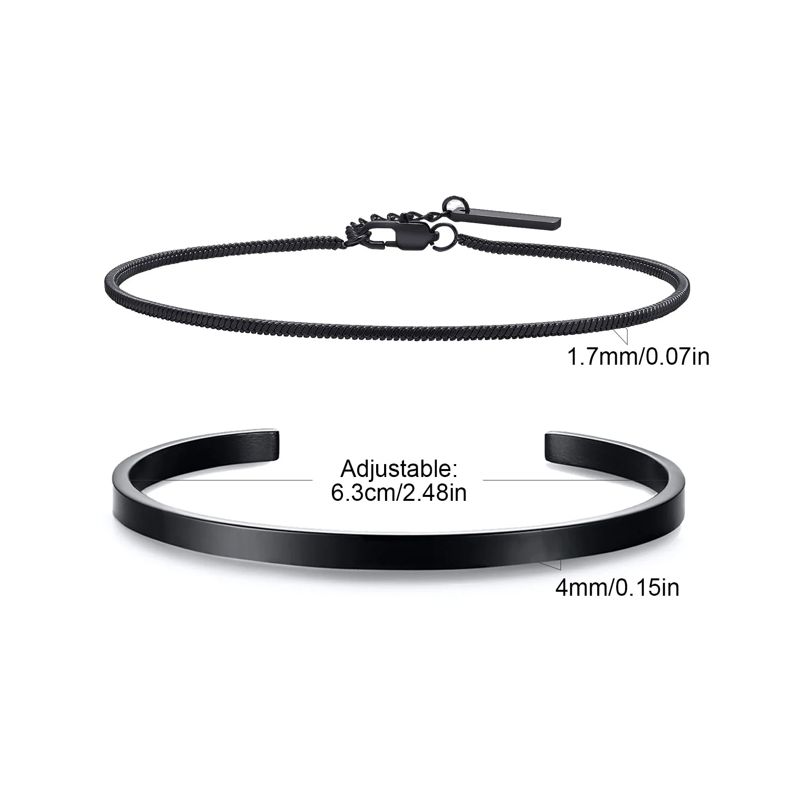 Men's 2pcs Set Simple Fashion Cuban Snake Link Chain Bracelet Stainless Steel Open Cuff Bangle Punk Hip Hop Jewelry Set