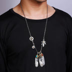 HX Silver Color Taiko Chain Set Chain Style Turquoise Feather Necklace Women's Sweater Chain Fashion Jewelry Accessories