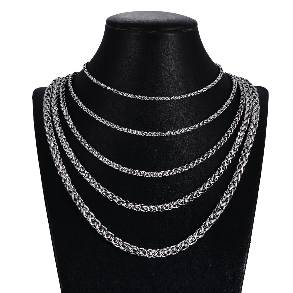 Keel Link Chain Stainless Steel Necklace for Men Women Braided Wheat Chain 2.5/3/4/5/6mm Daily Jewelry