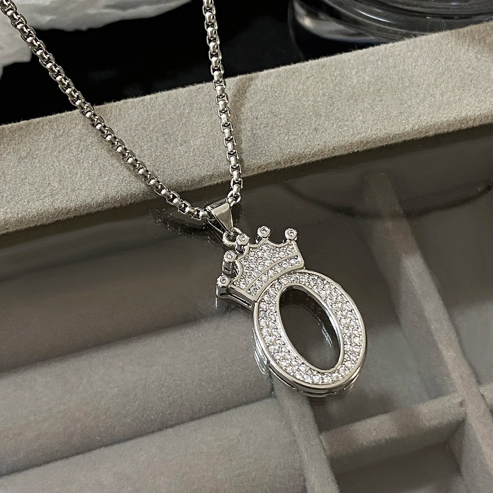 Freetry 26 Letters A-Z Zircon Crown Pendant Necklace for Women Men Punk Initial Alphabet Necklaces Hip Hop Choker Chain
