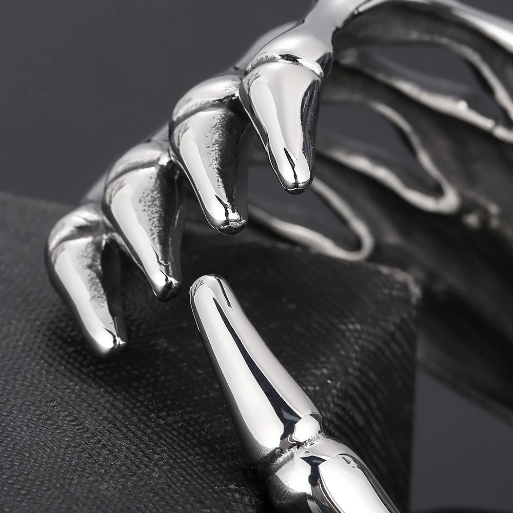 Gothic Stainless Steel Open Cuff Bangle Bracelet For Man Punk Skull Hand Shaped Men's Bracelets Rockers' Jewelry