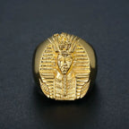 Megin D Stainless Steel Titanium Hip Hop Punk Egyptian Pharaoh Human Gold Color Rings for Men Women Couple Gift Fashion Jewelry
