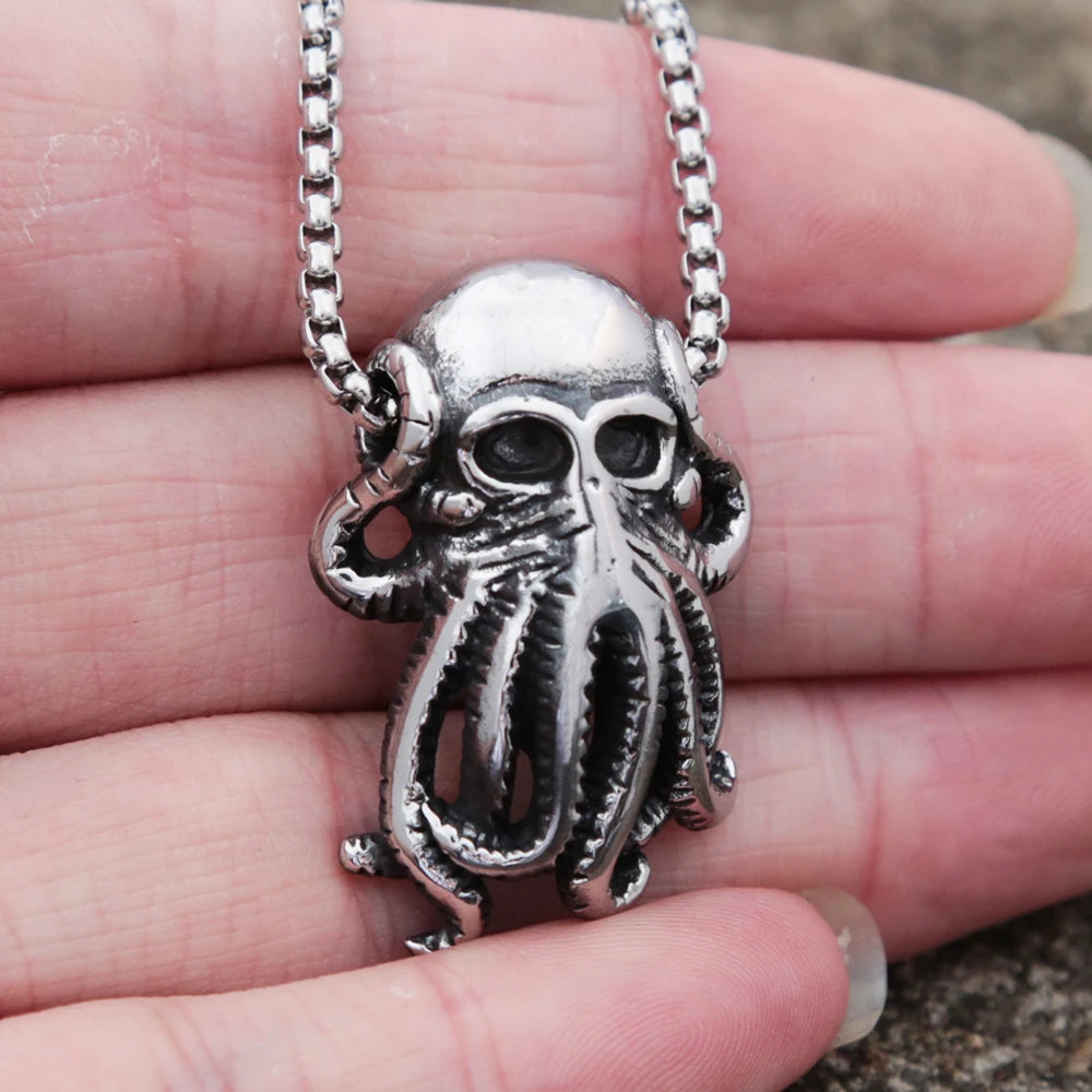 Punk Hip Hop Cthulhu Octopus Pendant Necklace Stainless Steel Men Fashion Street Rock Octopus Animal Necklace Chain