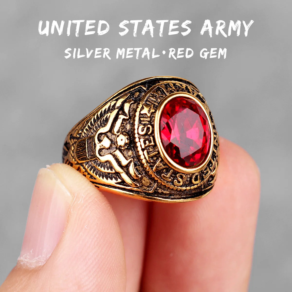 Stainless Steel Men Rings Rhinestone United States Army Punk Hip Hop for Biker Male Boyfriend Jewelry Creativity Gift Wholesale