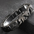 Punk Skull Bracelet Men's Black Stainless Steel Vintage Cuban Link Chain Bracelet with Skulls Spring Clasp Gothic Biker