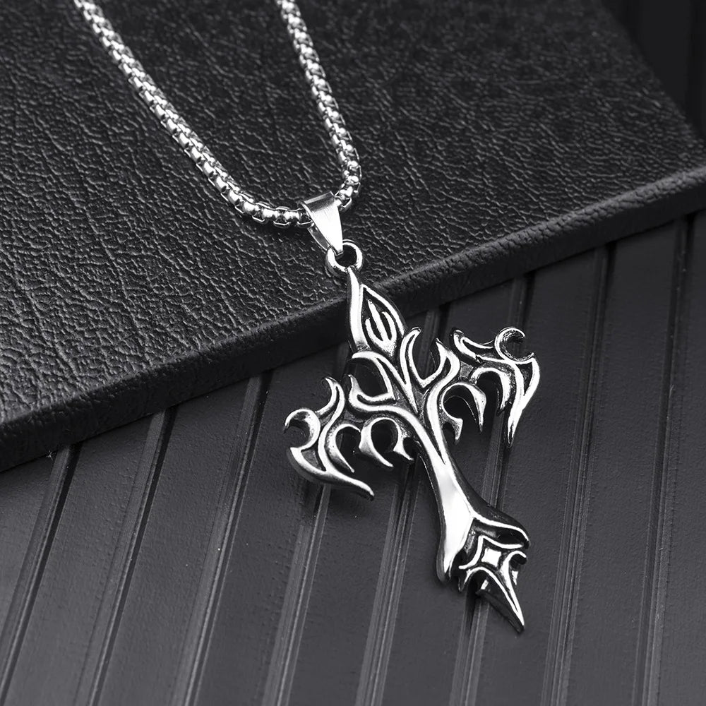 Cross Pendant Necklace Stainless Steel Minimal