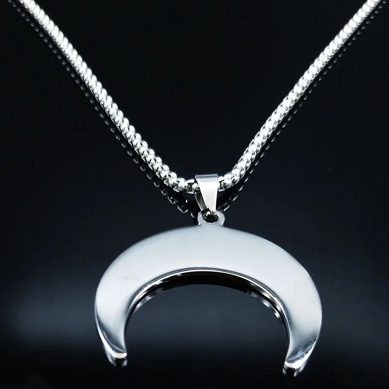 2024 Fashion Flower of Life Moon Stainless Steel Necklace for Women Silver Color Necklaces Pendants Jewelry colgantes