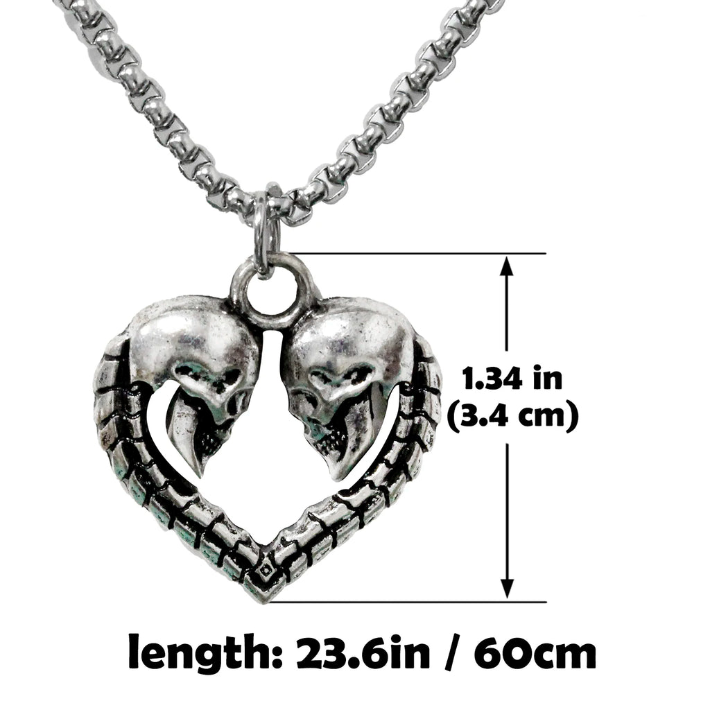 Skull Heart Pendant Necklace — Silver Gothic