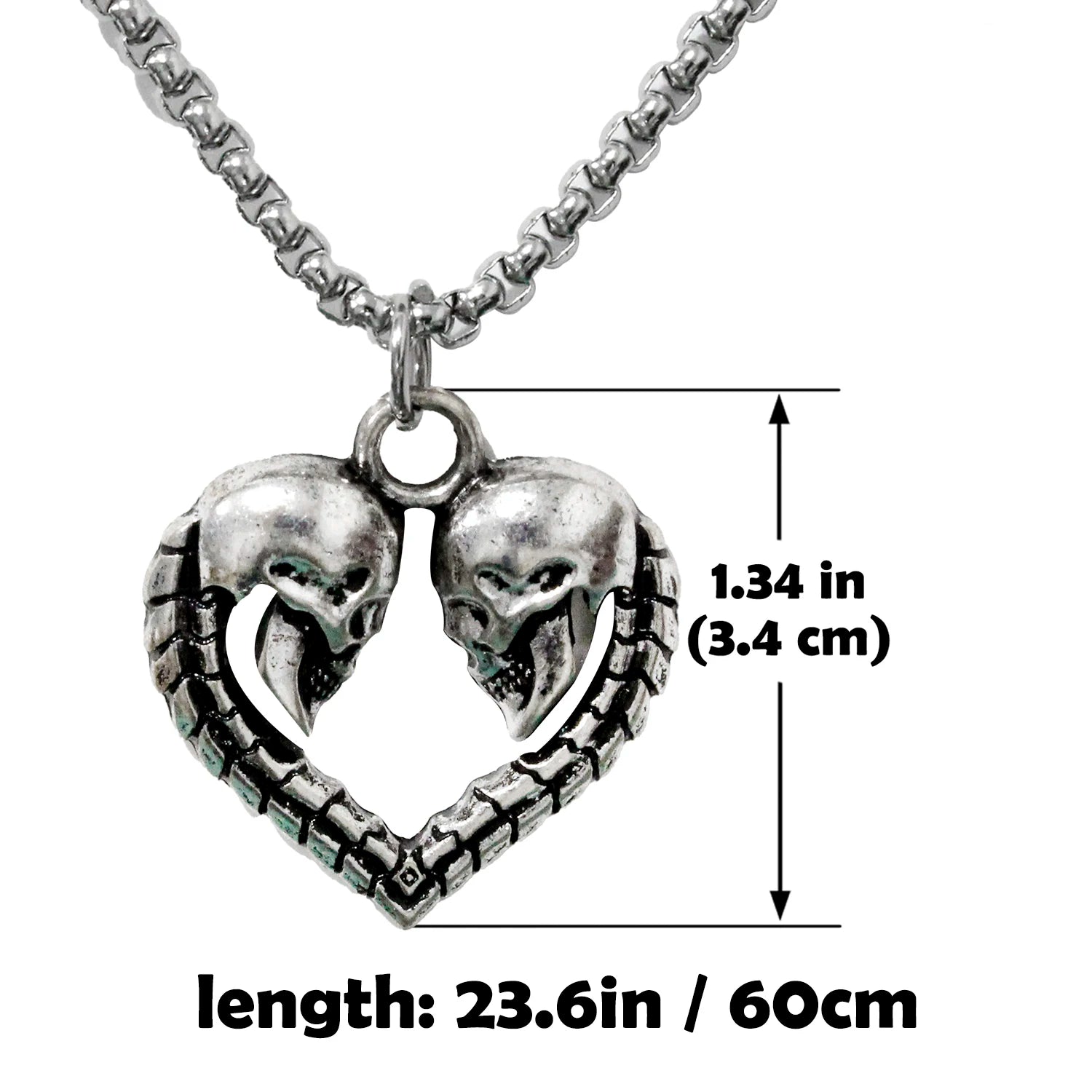 Skull Heart Pendant Necklace — Silver Gothic