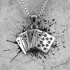 Flush Poker Gambling Long Men Necklaces Pendants Chain Punk for Boyfriend Male Stainless Steel Jewelry Creativity Gift