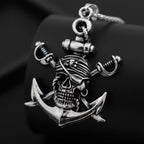 Vintage Japanese Double Swords Pirate Skull Pendant Necklace for Men Hip-Hop Pirate Boat Flag Logo Pendant Neck Chain