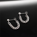 Black Steel Chain Stud Earrings Minimal
