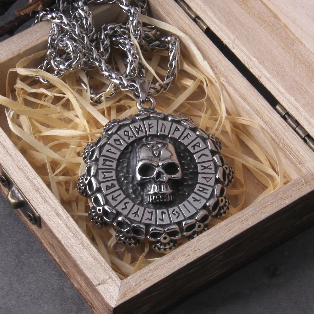 Viking Axe Skull Pendant Necklace — Stainless Box