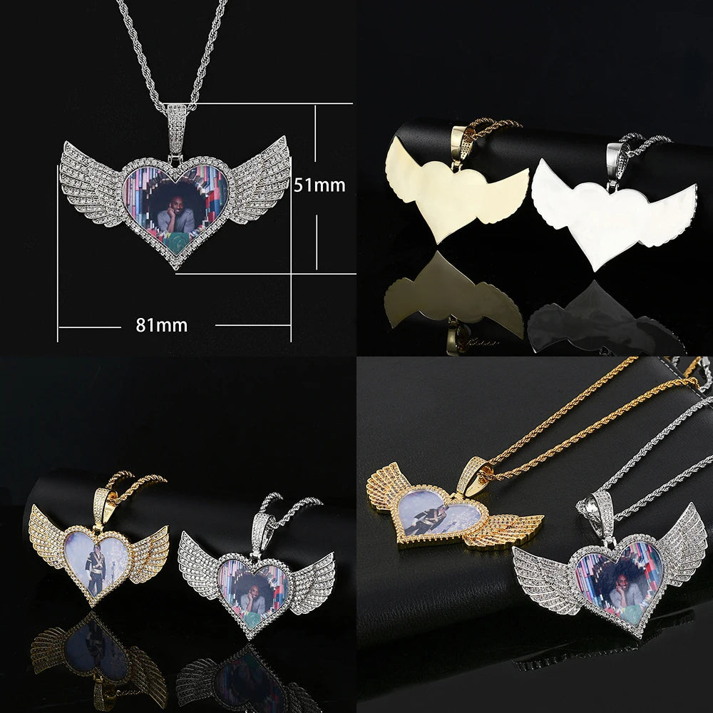Iced Out Heart Photo Pendant Necklace