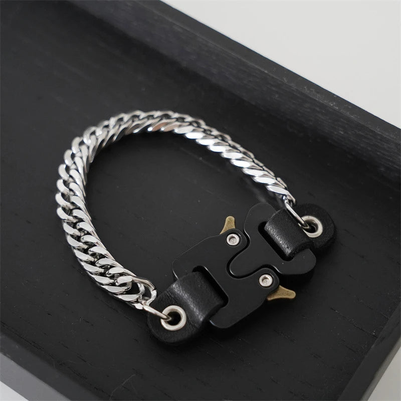 HANGZHI 2021 NEW Hip Hop Punk Titanium Steel Street Men and Women Letters Metal Safety Buckle Necklace Fashion Jewelry