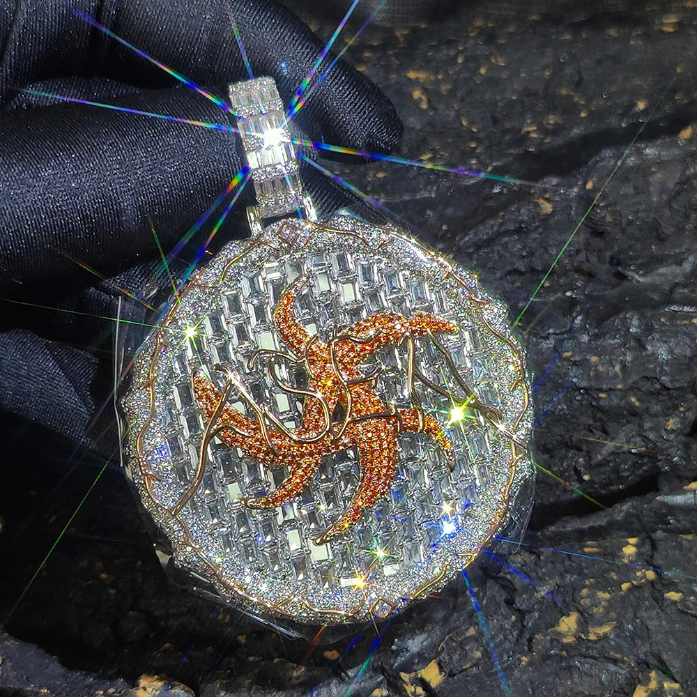 Iced Out Pendant Necklace Colorful Zircon Disc