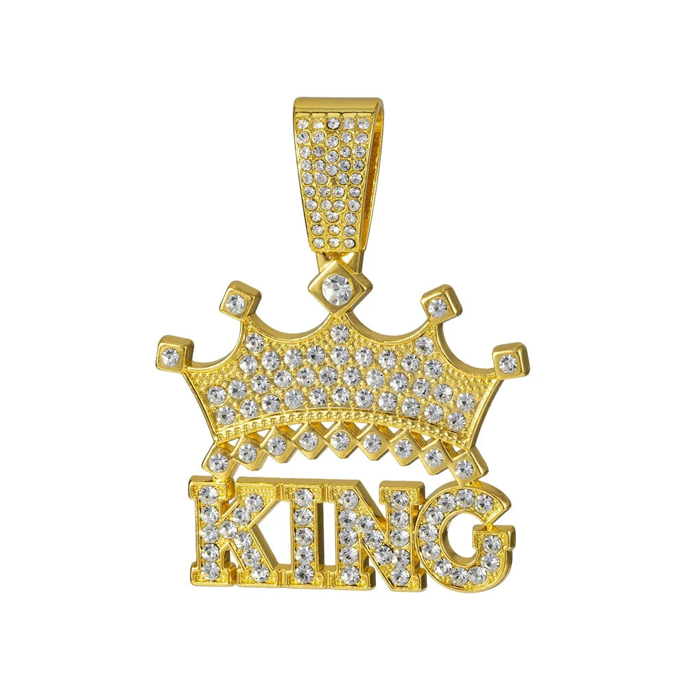 Men Hip Hop Crown with King Pendant Necklace with 13mm Crystal Cuban Chain HipHop Iced Out Bling Necklaces Fashion