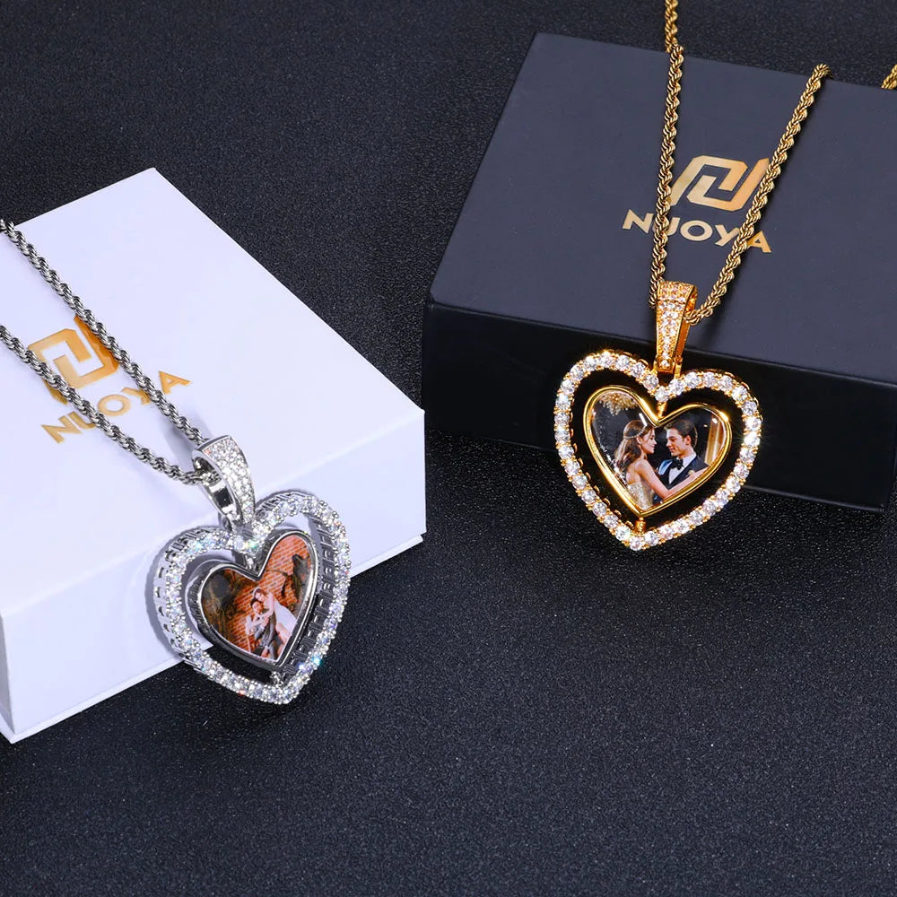 Iced Out Heart Photo Pendant Necklace