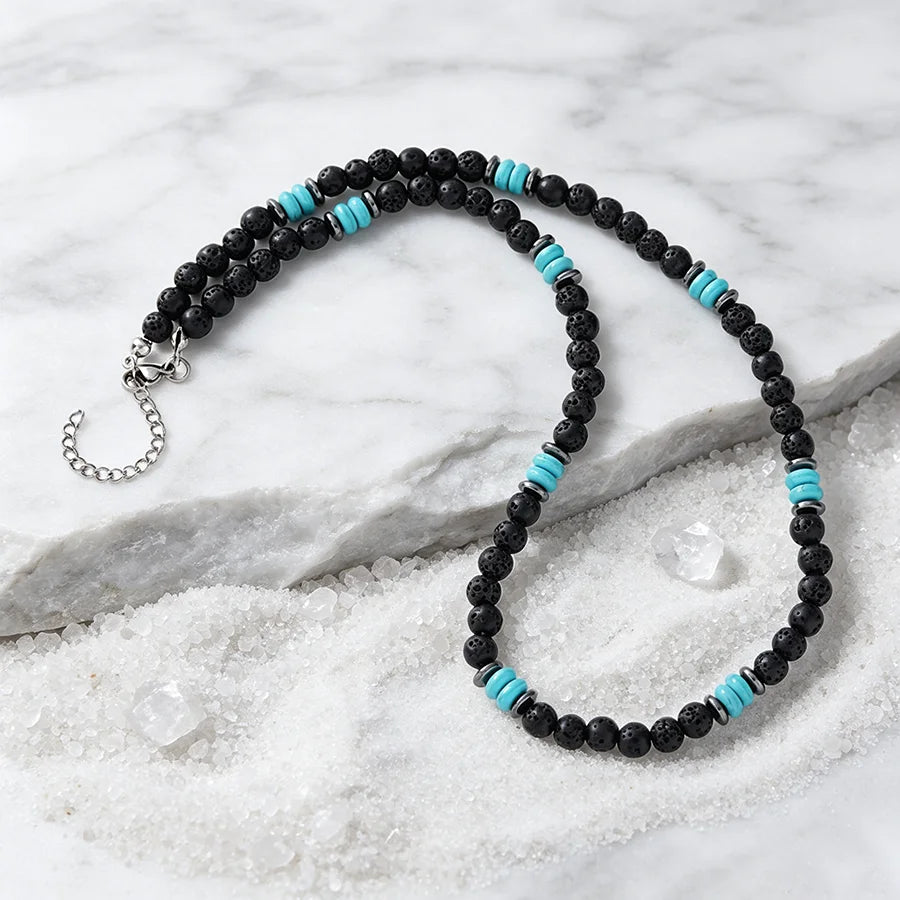 New Natural Black Stone Men Necklace Matte Lava Obsidian Beads Healing Meditation 45cm Collar Jewelry Charm Homme Neck