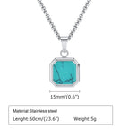 Fashion High Quality Natural Stone Square Pendant Stainless Steel Long Chain Necklace Trendy Simple Popular Jewelry for Men Gift