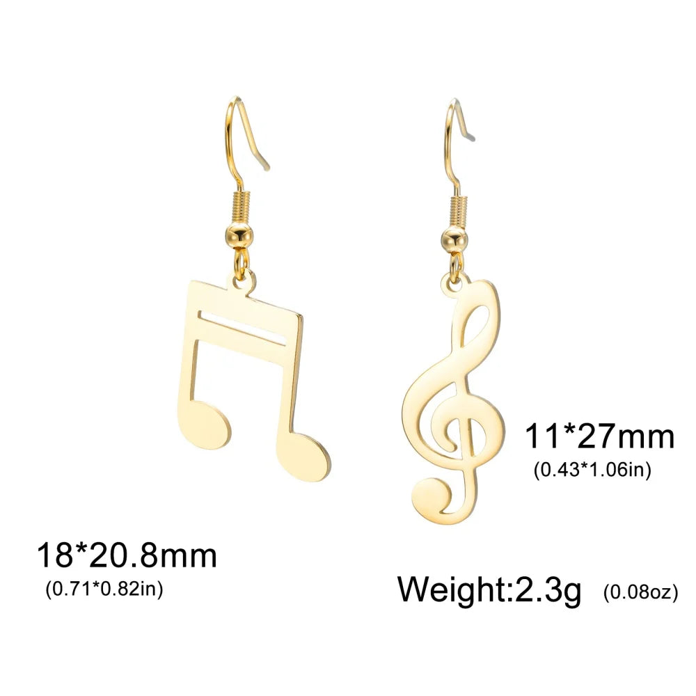 Music Note Drop Earrings for Women — Asymmetric Stainless Steel