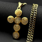 Saint Benedict Cross Pendant Necklace — Gold-Tone