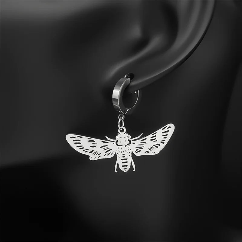 Bee Silver Earrings Vintage Hoop Flying Insect