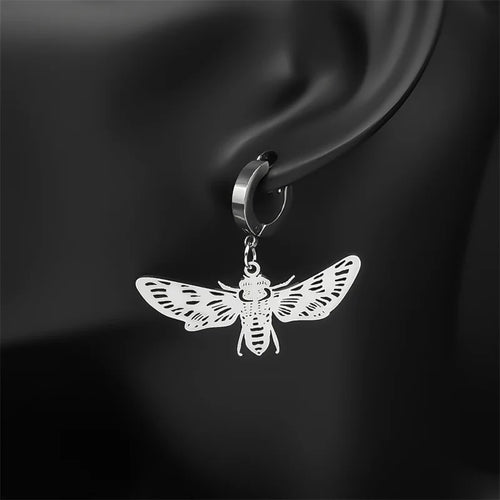 Bee Silver Earrings Vintage Hoop Flying Insect
