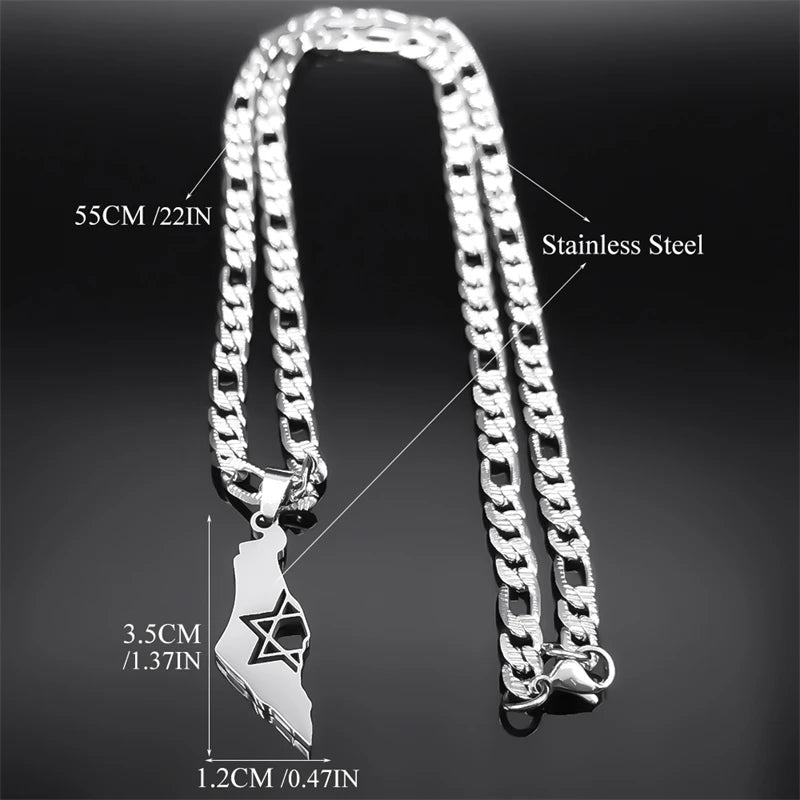 Israel Star of David Map Necklace — Stainless Steel