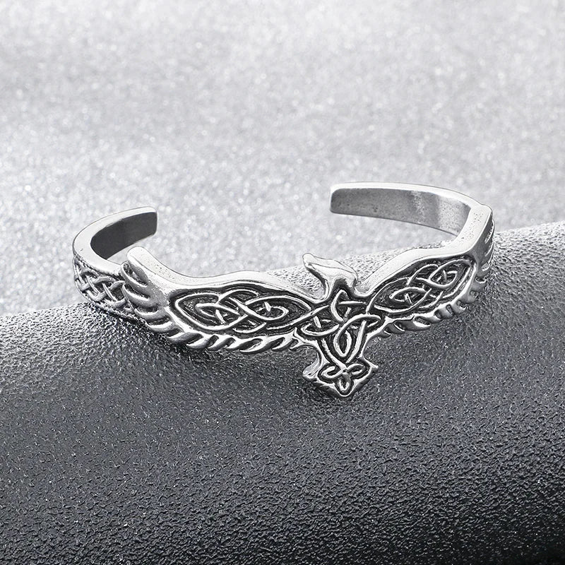 Vintage Open Cuff Bracelet for Men Feather Wing Celtic Knot Pattern Bangle Adjustable Jewelry Trendy Daily Gift