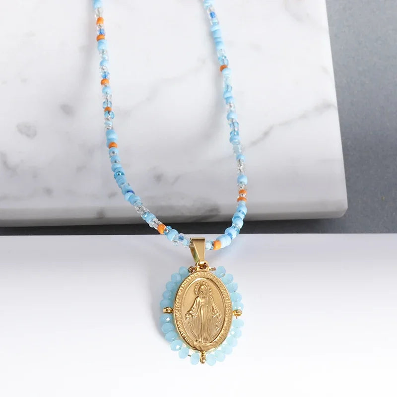 Stainless Steel Christian Virgin Mary Pendant Our Lady of Guadalupe Necklace Women's Religious Lucky Amulet Jewelry Gift