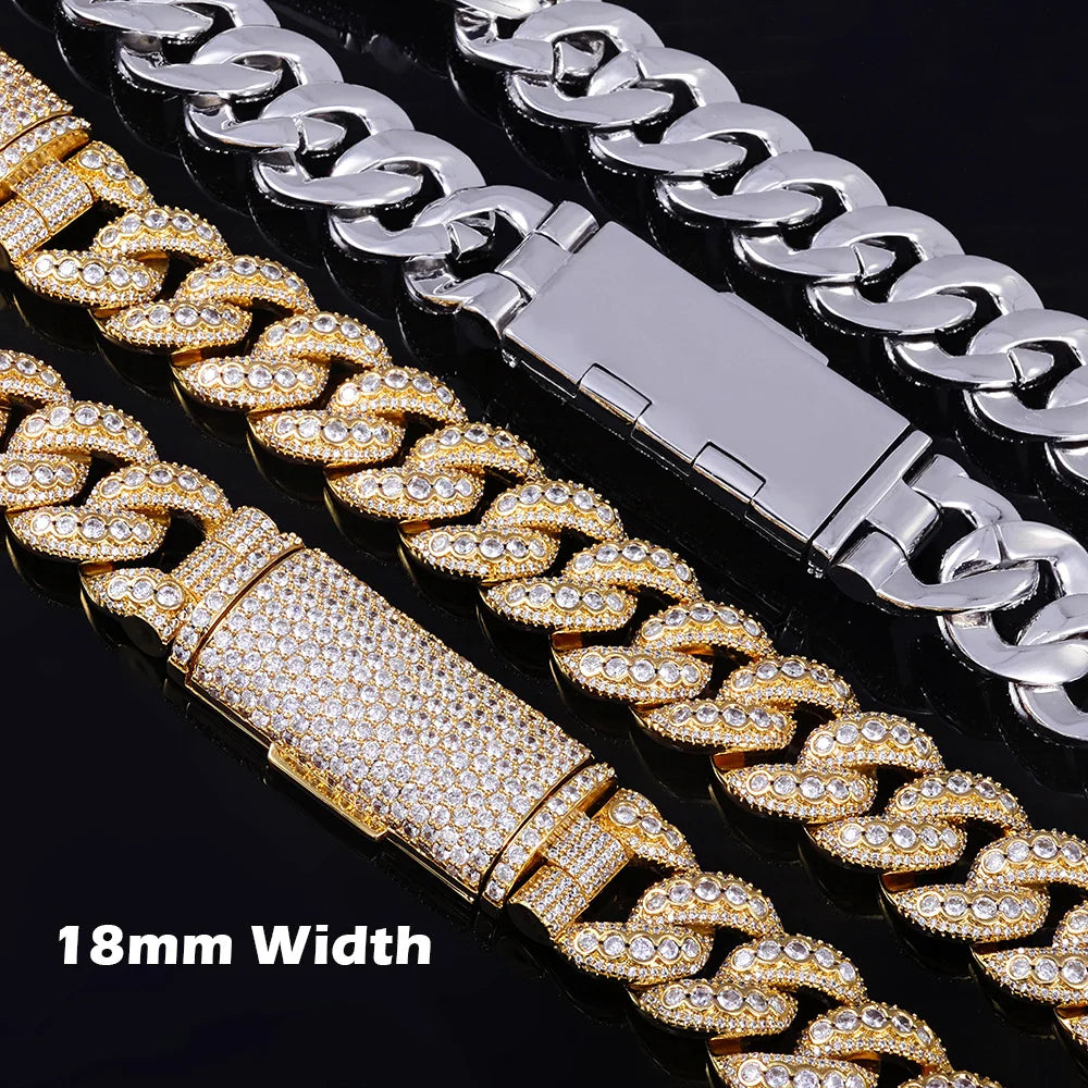 Iced Out Cuban Bracelet Stainless Steel 18MM 3-Row