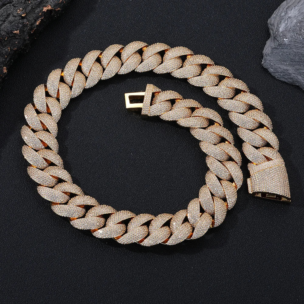 Luxury Jewelry 22mm Diamond Chain Men Iced Out Bling CZ Silver/Gold Plated Rapper Hip Hop Thick Cuban Link Necklace Gift for Boy