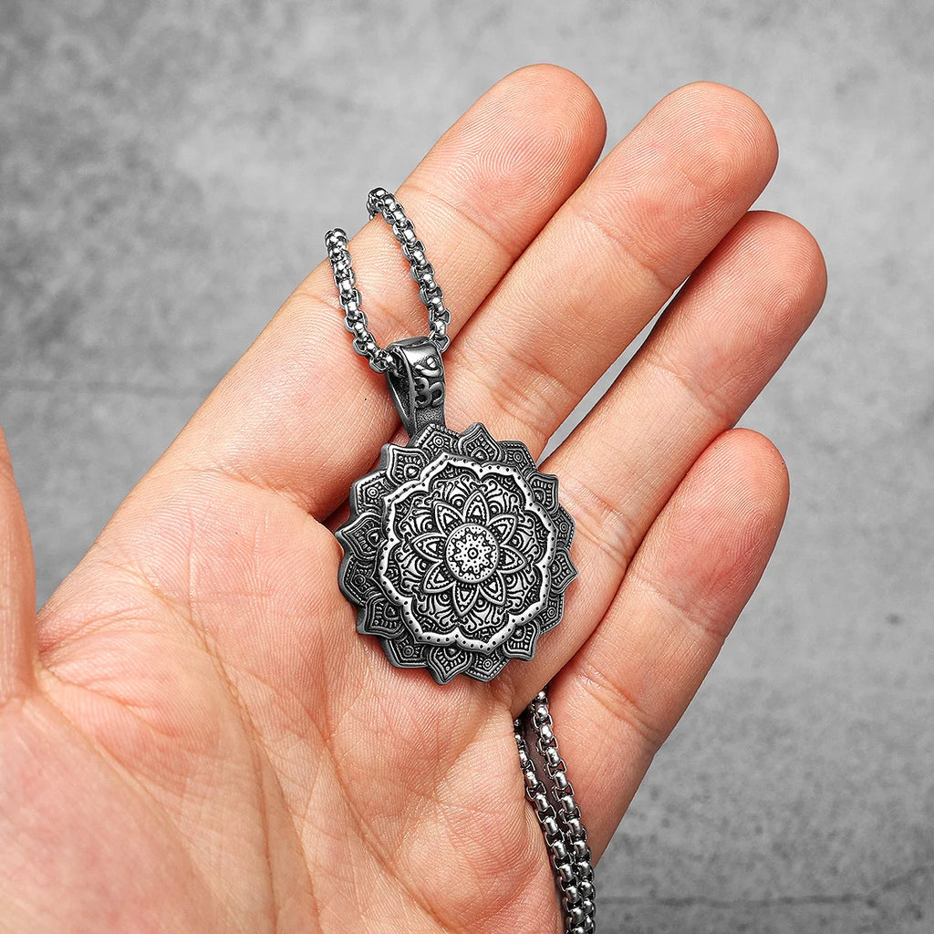 Mandala Flower Pendant — Stainless Steel