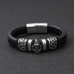 Skull Braid Leather Bracelet — Stainless Steel