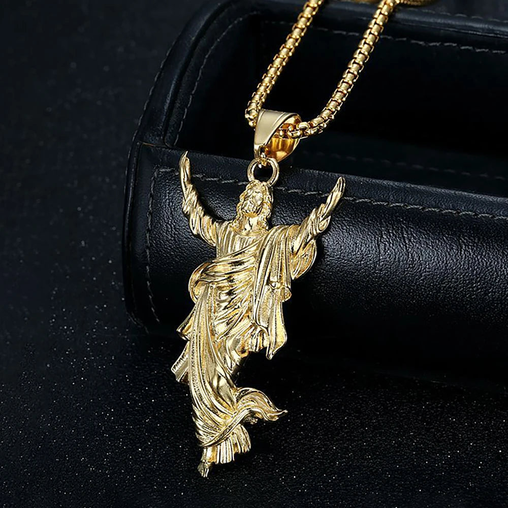 New Punk 316L Stainless Steel Jesus Pendant Necklaces For Men Women Sliver/Gold Color Hip Hop Religious Jewelry Gifts Wholesale
