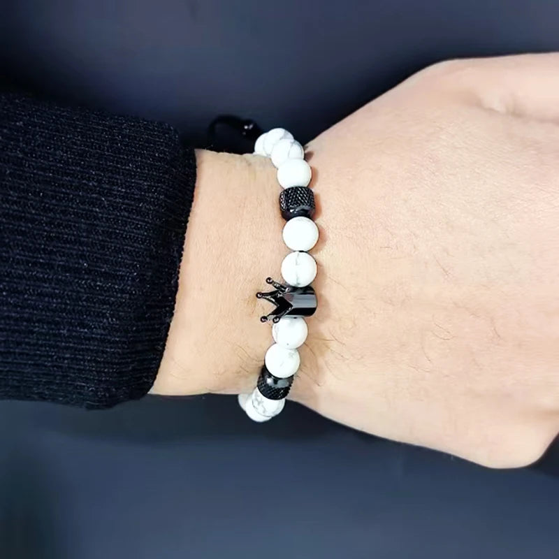 Leopard Head, Crown & Skull Beaded Bracelet — Adjustable, Braided
