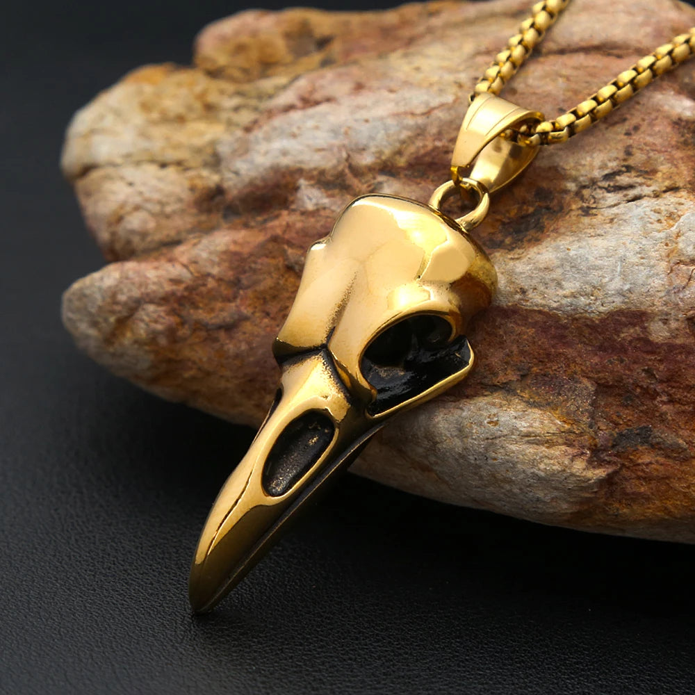 Viking Vintage Raven Skull Necklace Stainless Steel Odin Crow Pendant For Men Women Nordic Amulet Jewelry Gifts