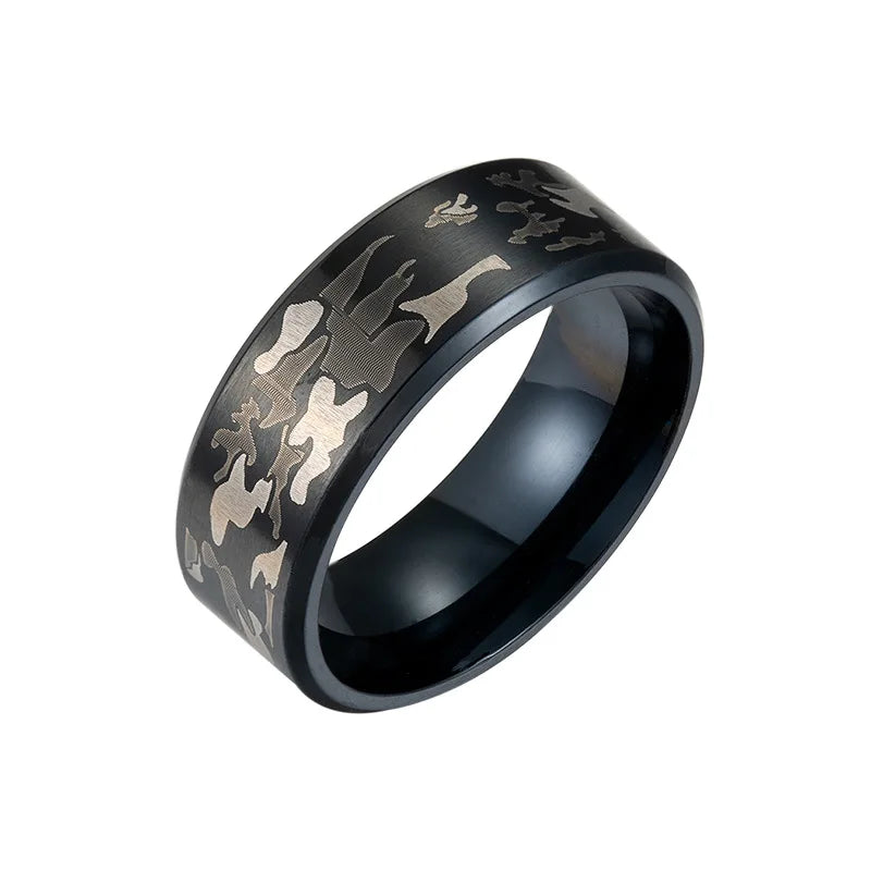 Ethnic Titanium Steel Black Military Men's Rings Male Punk Three-color Camouflage Black Ring Camo Men Jewelry Anel Masculino