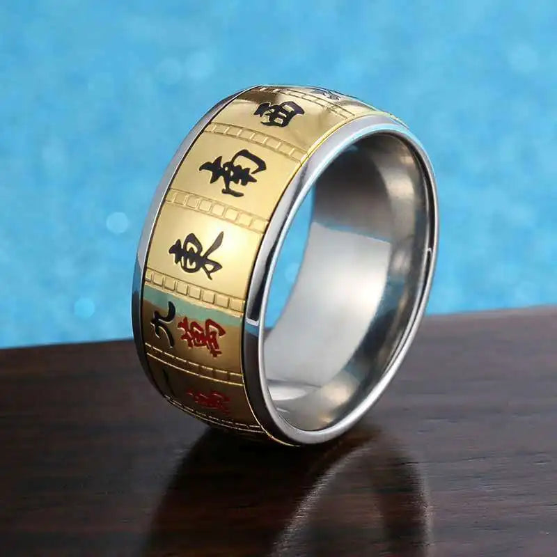 Anxiety Ring For Men Chinese Character Mahjong Stainless Steel Rotatable Spinning Spinner Ring Homme Gift Party Finger