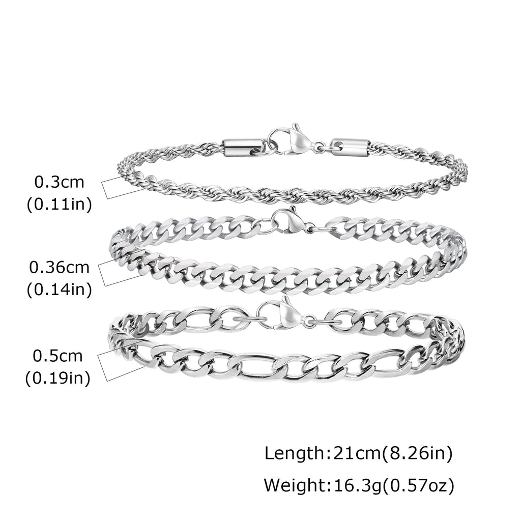 2/3pcs Stainless Steel Cross Cuban Bracelets for Men Waterproof Non Fading Twist Chain Bracelet Simple Fashion Jewelry