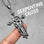 Serpentine Cross Pendant Necklace — Stainless Steel