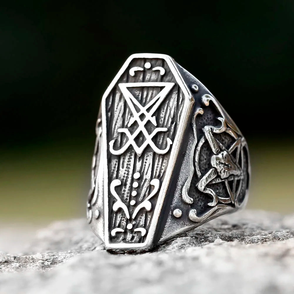 Gothic Lucifer Satan Signet Ring — Vintage Amulet