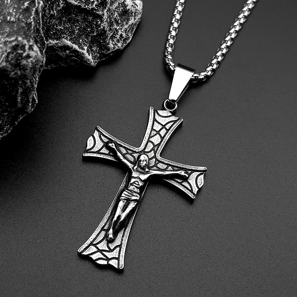 Cross Jesus Christ Silver Pendant Crucifix Religious