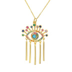 Iced Evil Eye Hamsa Pendant Necklace — Gold-Tone