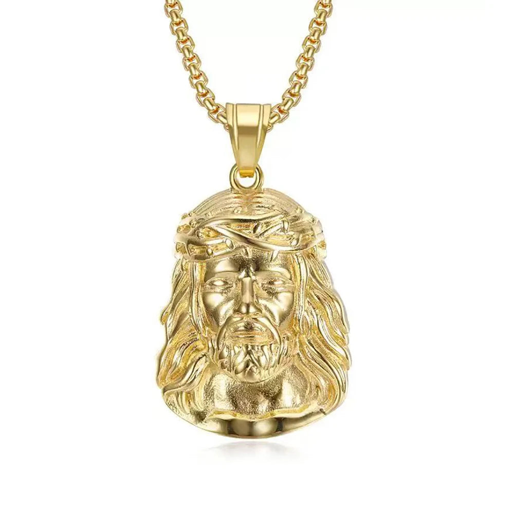 Catholic Vintage Jesus Head Pendant Necklaces For Men Women Fashion Stainless Steel Religious Amulet Jewelry Gifts Dropshipping