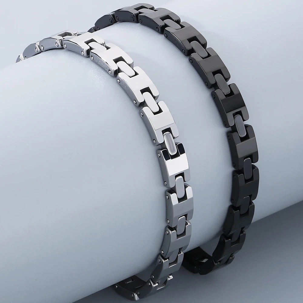 Never Scratched Tungsten Steel Men's Bracelets Black Silver Color 6MM Width H Style Link Chain Bracelet for Man Women