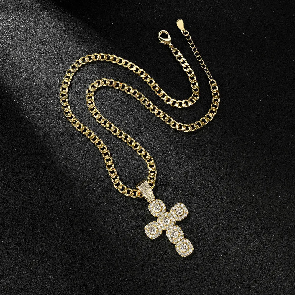 Lnngy 6.0mm Moissanite Necklaces European and American Hip-hop Cross-Shaped Pendant Necklace for Men Jewelry