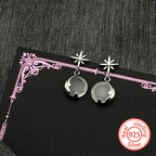 Star Moon Silver Earrings Sterling Zircon Starburst