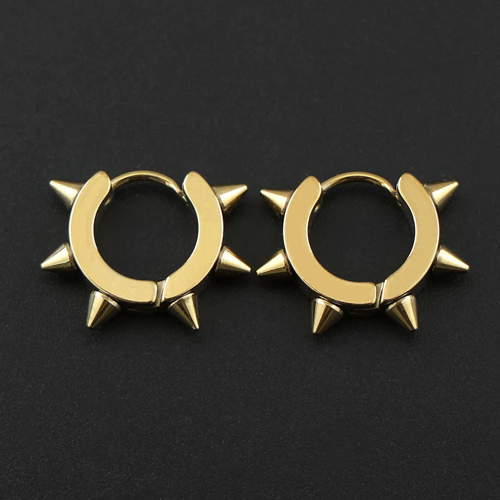 Stainless Steel Spiked Huggie Hoop Earrings for Men Women Black Punk Cone Rivet Spike Clicker Earrings Gothic Rock